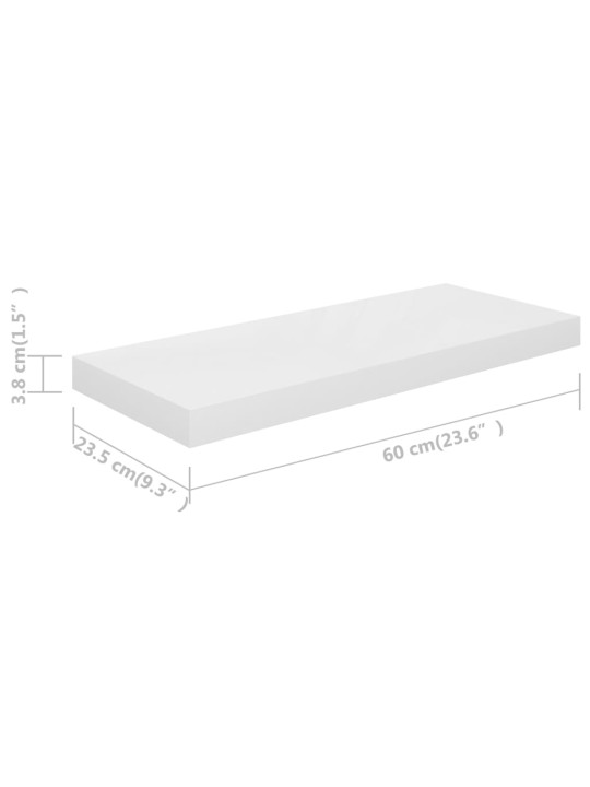 Sienas plaukti, 2 gab., spīdīgi balti, 60x23,5x3,8 cm, mdf