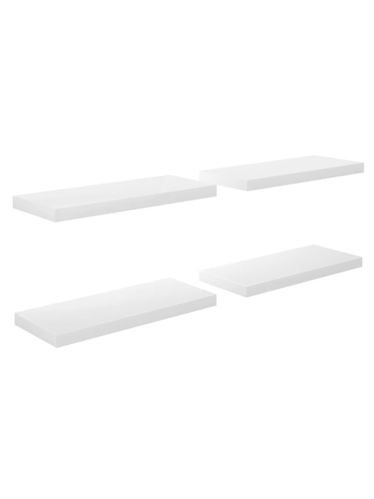 Sienas plaukti, 4 gab., spīdīgi balti, 60x23,5x3,8 cm, mdf