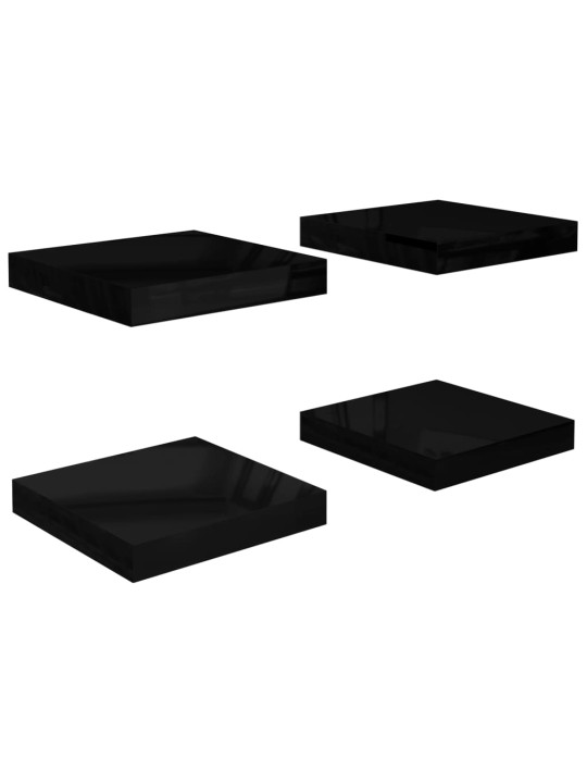Sienas plaukti, 4 gab., spīdīgi melni, 23x23,5x3,8 cm, mdf