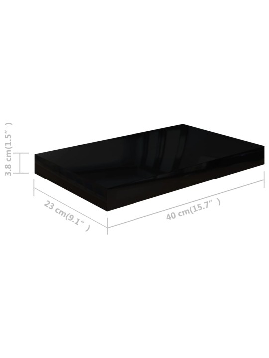 Sienas plaukti, 2 gab., spīdīgi melni, 40x23x3,8 cm, mdf