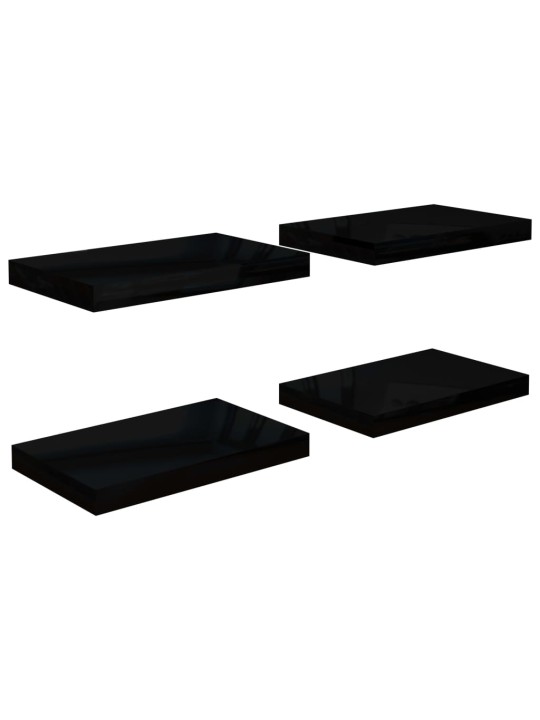 Sienas plaukti, 4 gab., spīdīgi melni, 40x23x3,8 cm, mdf