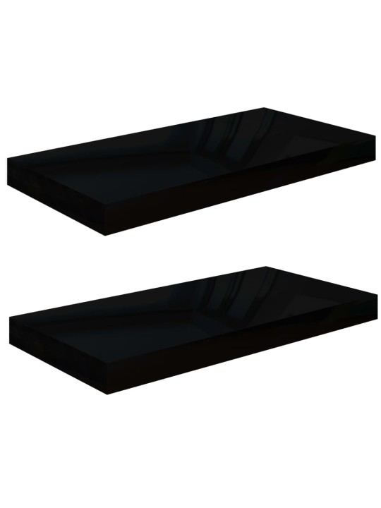 Sienas plaukti, 2 gab., spīdīgi melni, 50x23x3,8 cm, mdf
