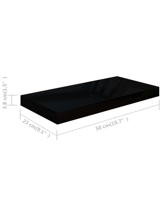 Sienas plaukti, 2 gab., spīdīgi melni, 50x23x3,8 cm, mdf