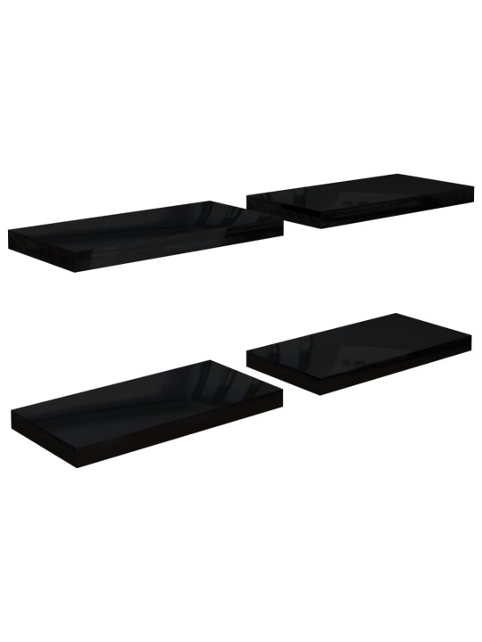 Sienas plaukti, 4 gab., spīdīgi melni, 50x23x3,8 cm, mdf