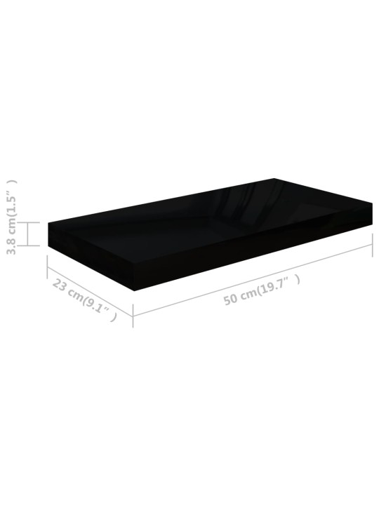 Sienas plaukti, 4 gab., spīdīgi melni, 50x23x3,8 cm, mdf