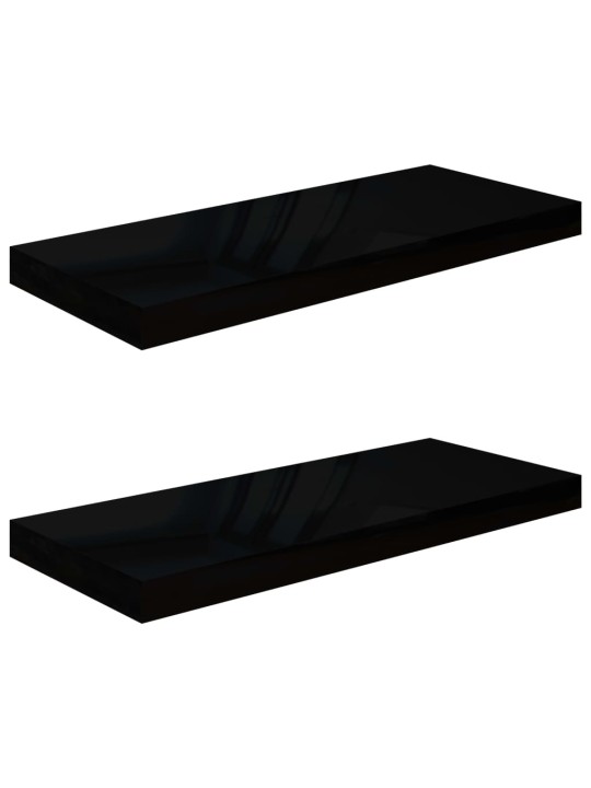 Sienas plaukti, 2 gab., spīdīgi melni, 60x23,5x3,8 cm, mdf