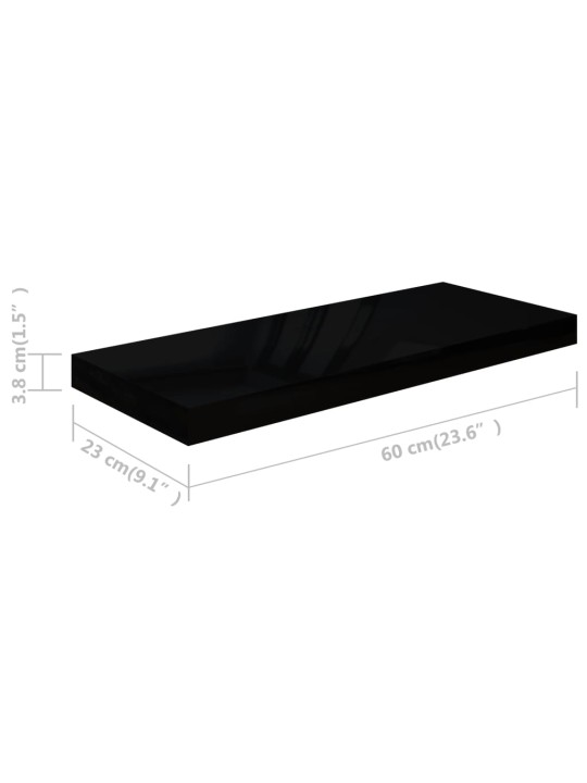 Sienas plaukti, 2 gab., spīdīgi melni, 60x23,5x3,8 cm, mdf