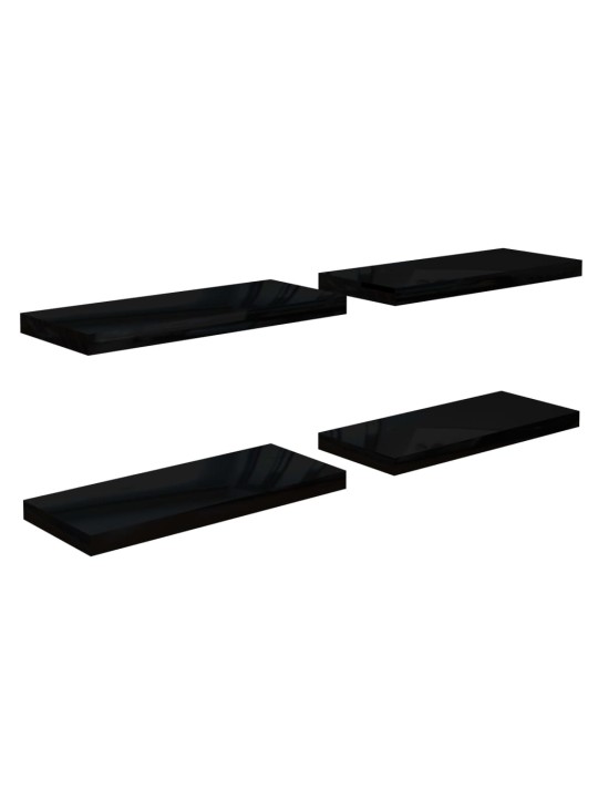 Sienas plaukti, 4 gab., spīdīgi melni, 60x23,5x3,8 cm, mdf