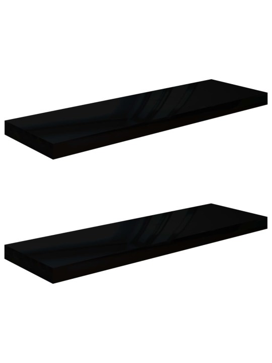 Sienas plaukti, 2 gab., spīdīgi melni, 80x23,5x3,8 cm, mdf