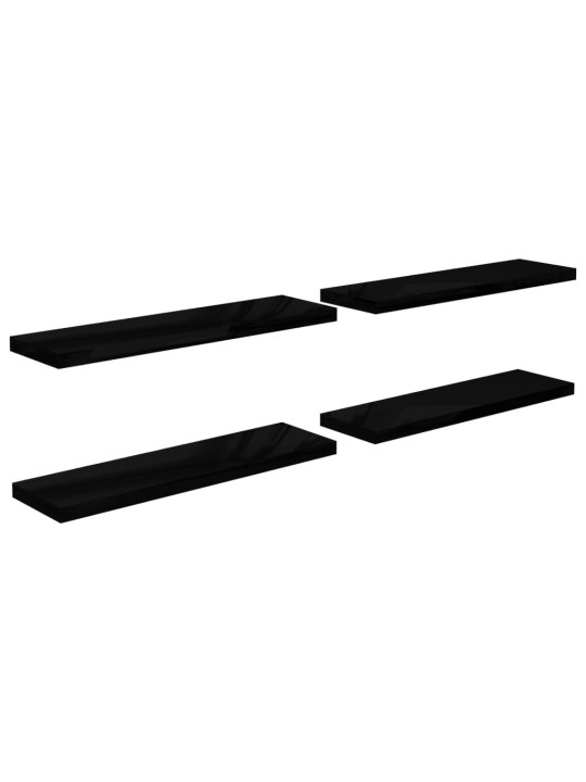 Sienas plaukti, 4 gab., spīdīgi melni, 90x23,5x3,8 cm, mdf