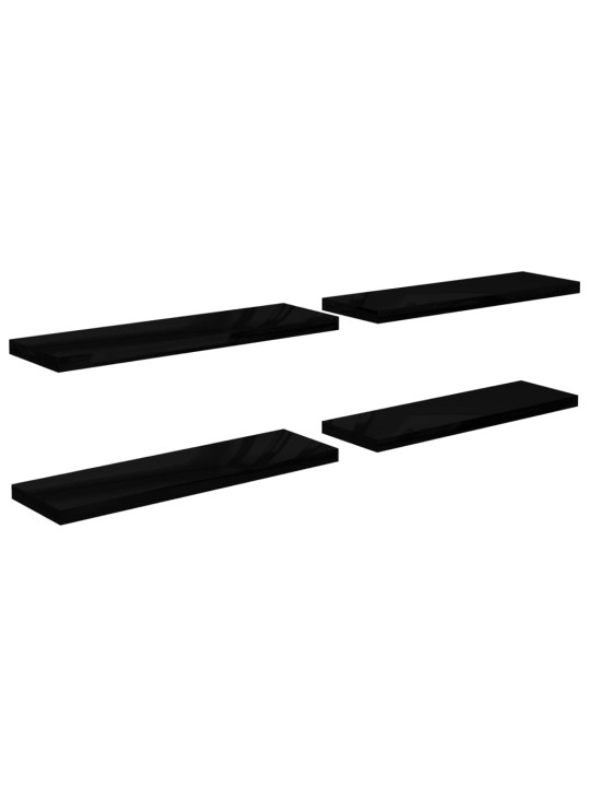 Sienas plaukti, 4 gab., spīdīgi melni, 120x23,5x3,8 cm, mdf