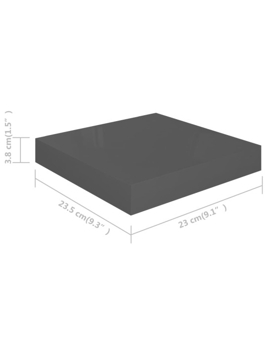 Sienas plaukts, spīdīgi pelēks, 23x23,5x3,8 cm, mdf