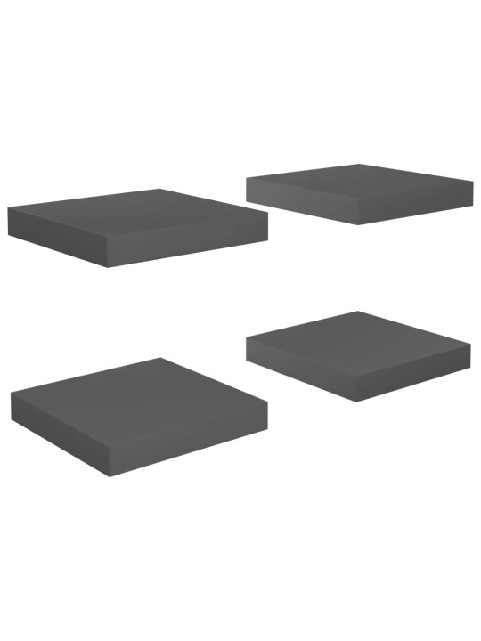 Sienas plaukti, 4 gab., spīdīgi pelēki, 23x23,5x3,8 cm, mdf