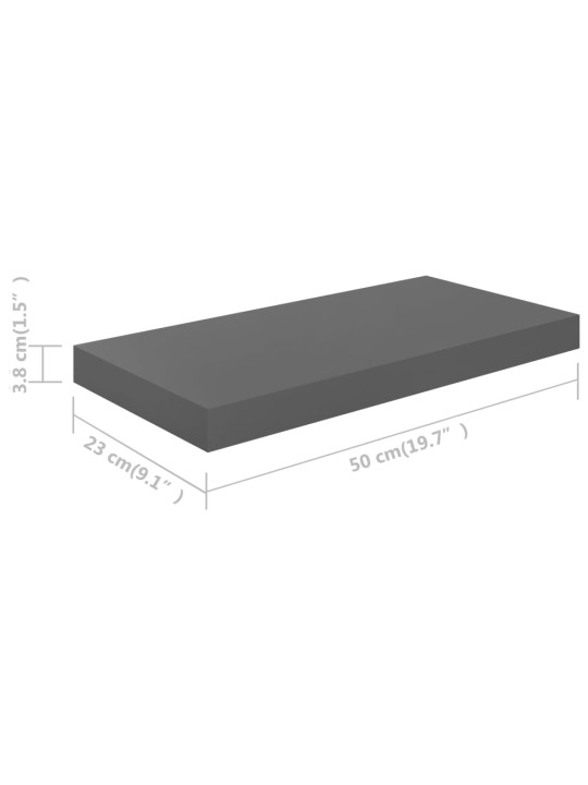 Sienas plaukts, spīdīgi pelēks, 50x23x3,8 cm, mdf