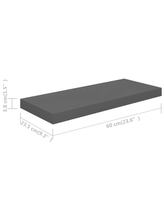 Sienas plaukts, spīdīgi pelēks, 60x23,5x3,8 cm, mdf