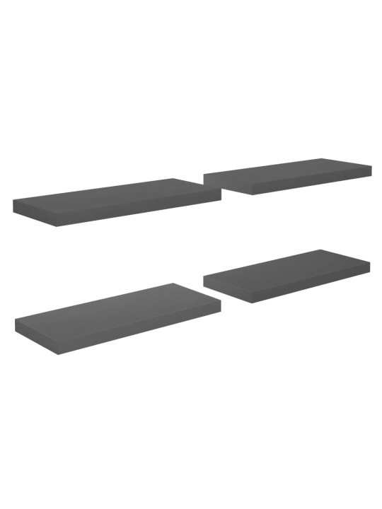 Sienas plaukti, 4 gab., spīdīgi pelēki, 60x23,5x3,8 cm, mdf
