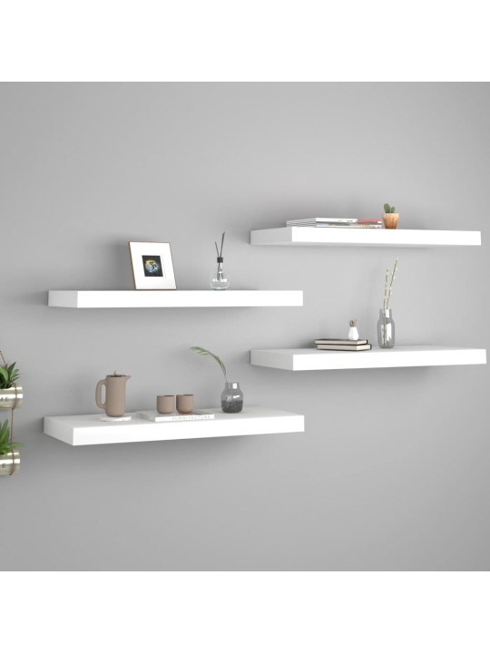 Sienas plaukti, 4 gab., balti, 60x23,5x3,8 cm, mdf