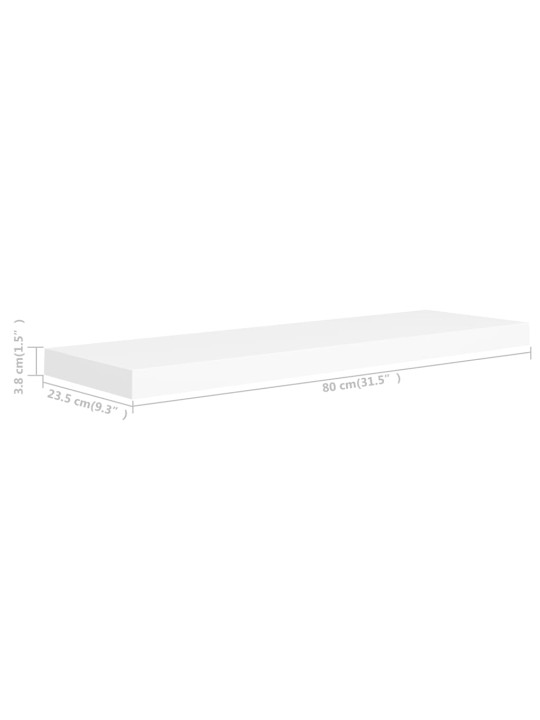 Sienas plaukti, 4 gab., balti, 80x23,5x3,8 cm, mdf