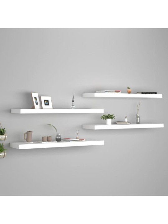 Sienas plaukti, 4 gab., balti, 90x23,5x3,8 cm, mdf