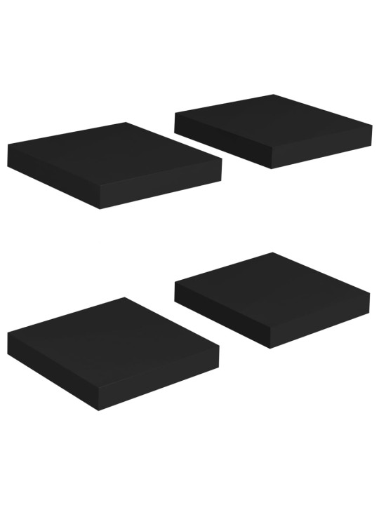Sienas plaukti, 4 gab., melni, 23x23,5x3,8 cm, mdf