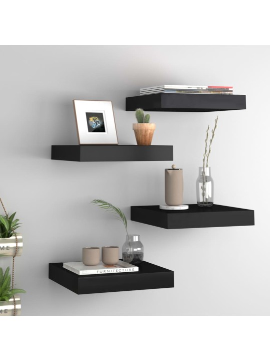 Sienas plaukti, 4 gab., melni, 23x23,5x3,8 cm, mdf