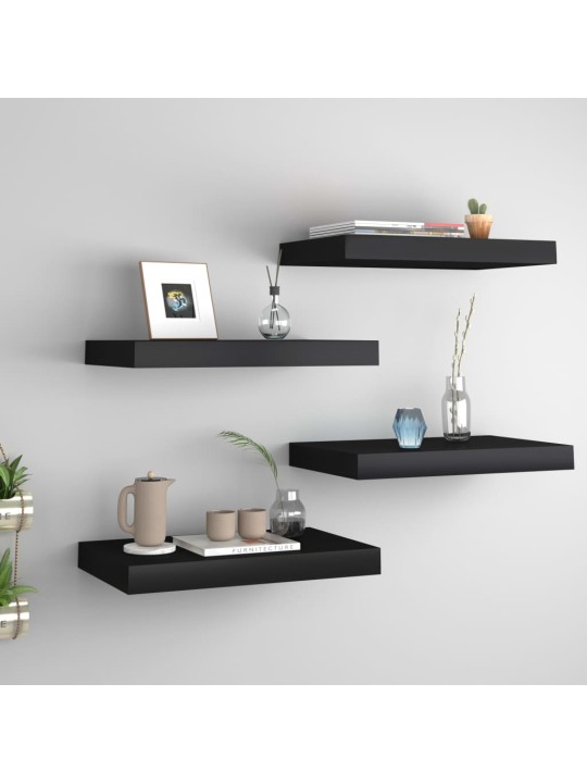 Sienas plaukti, 4 gab., melni, 40x23x3,8 cm, mdf