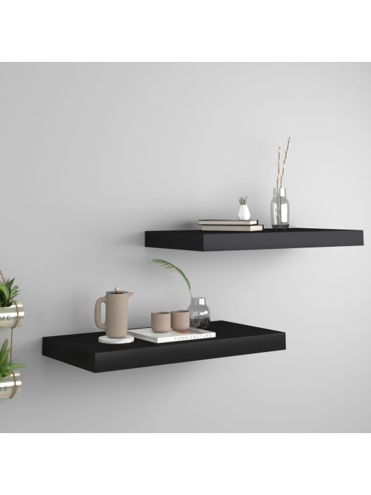 Sienas plaukti, 2 gab., melni, 50x23x3,8 cm, mdf