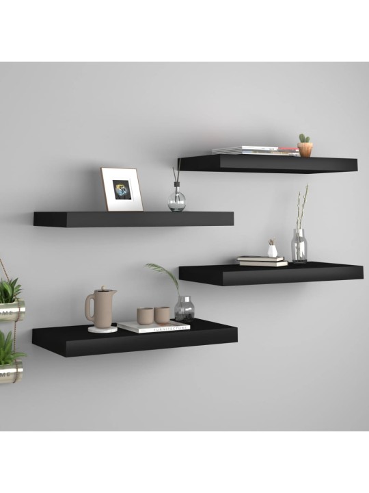 Sienas plaukti, 4 gab., melni, 50x23x3,8 cm, mdf