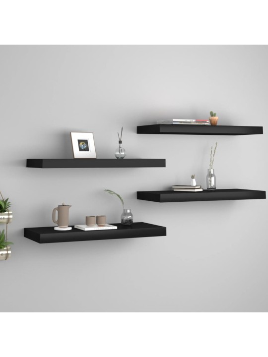 Sienas plaukti, 4 gab., melni, 60x23,5x3,8 cm, mdf