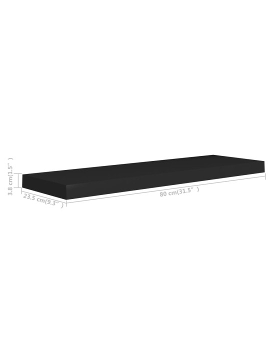 Sienas plaukts, melns, 80x23,5x3,8 cm, mdf