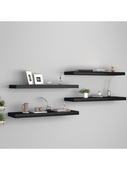 Sienas plaukti, 4 gab., melni, 80x23,5x3,8 cm, mdf