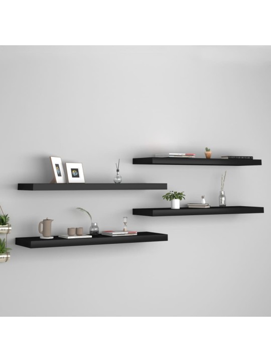 Sienas plaukti, 4 gab., melni, 90x23,5x3,8 cm, mdf