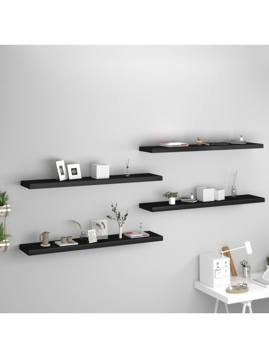 Sienas plaukti, 4 gab., melni, 120x23,5x3,8 cm, mdf