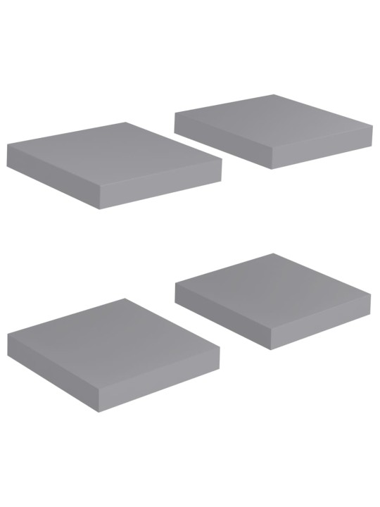 Sienas plaukti, 4 gab., pelēki, 23x23,5x3,8 cm, mdf