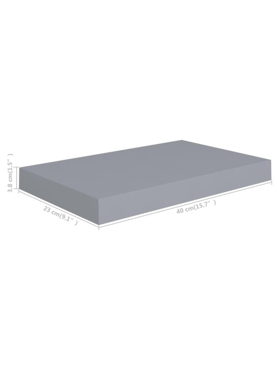 Sienas plaukti, 4 gab., pelēki, 40x23x3,8 cm, mdf