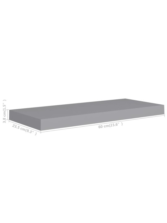 Sienas plaukts, pelēks, 60x23,5x3,8 cm, mdf
