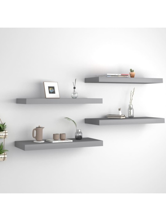Sienas plaukti, 4 gab., pelēki, 60x23,5x3,8 cm, mdf