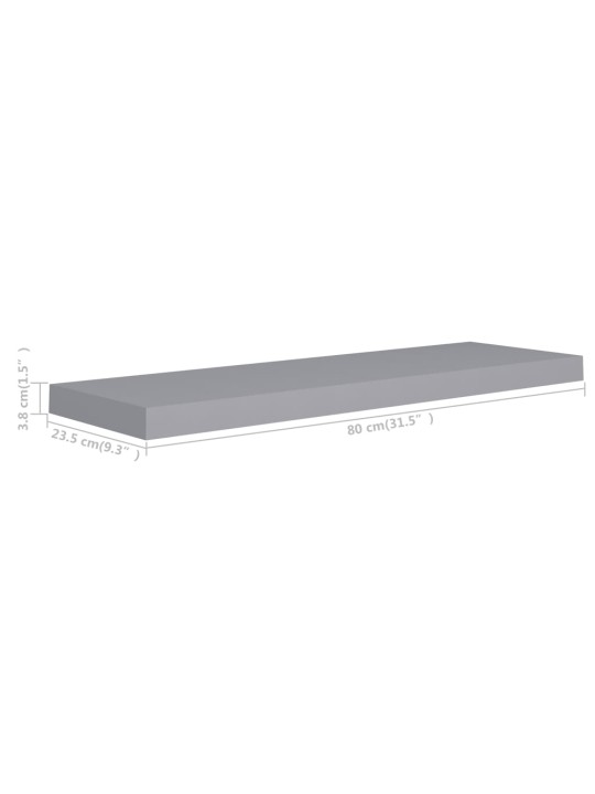 Sienas plaukts, pelēks, 80x23,5x3,8 cm, mdf