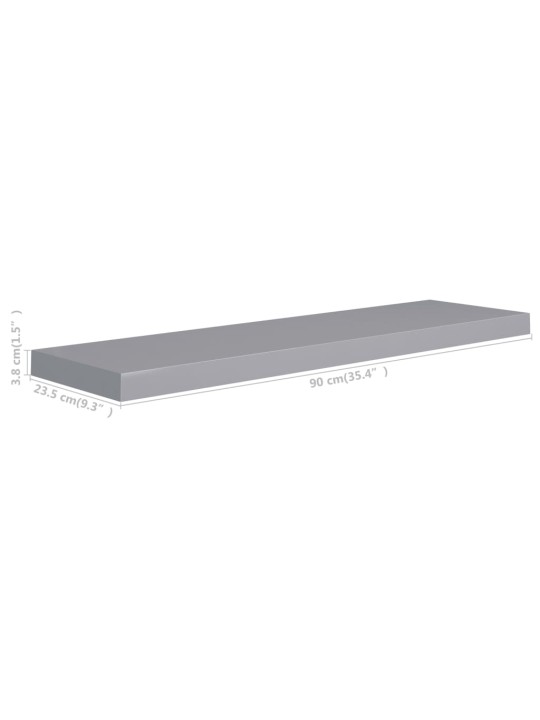 Sienas plaukts, pelēks, 90x23,5x3,8 cm, mdf