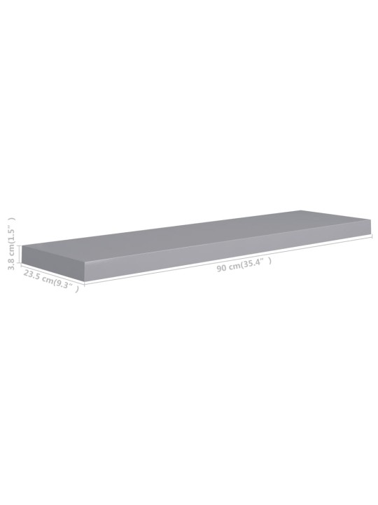 Sienas plaukti, 2 gab., pelēki, 90x23,5x3,8 cm, mdf