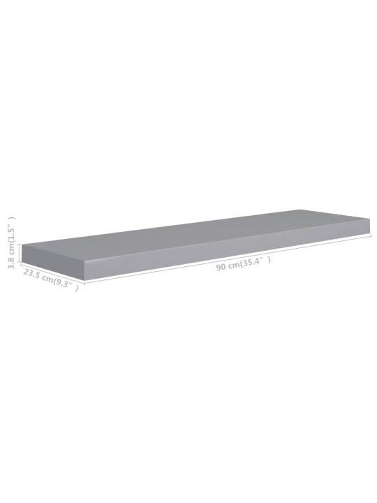 Sienas plaukti, 4 gab., pelēki, 90x23,5x3,8 cm, mdf