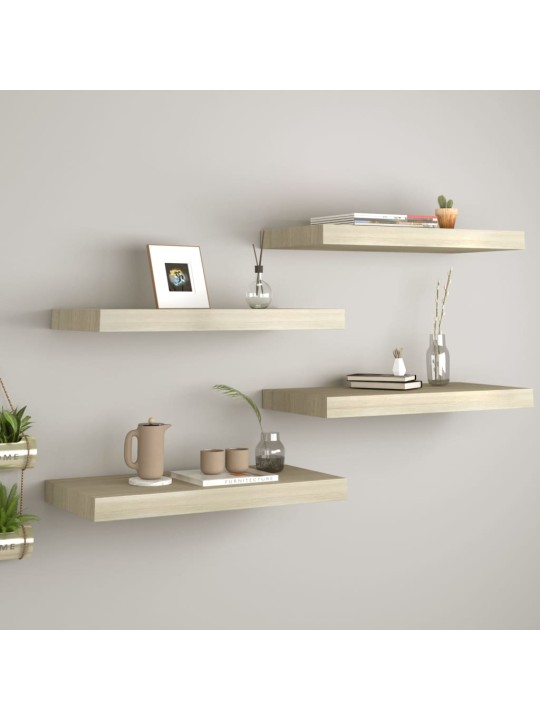 Sienas plaukti, 4 gab., ozolkoka krāsā, 60x23,5x3,8 cm, mdf