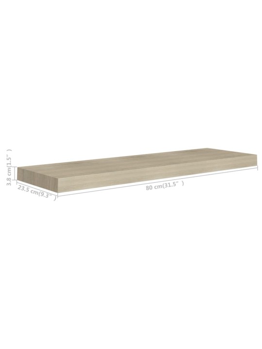 Sienas plaukti, 4 gab., ozolkoka krāsā, 80x23,5x3,8 cm, mdf