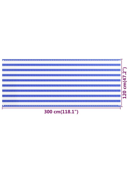 Balkona aizslietnis, 120x300 cm, zils un balts hdpe