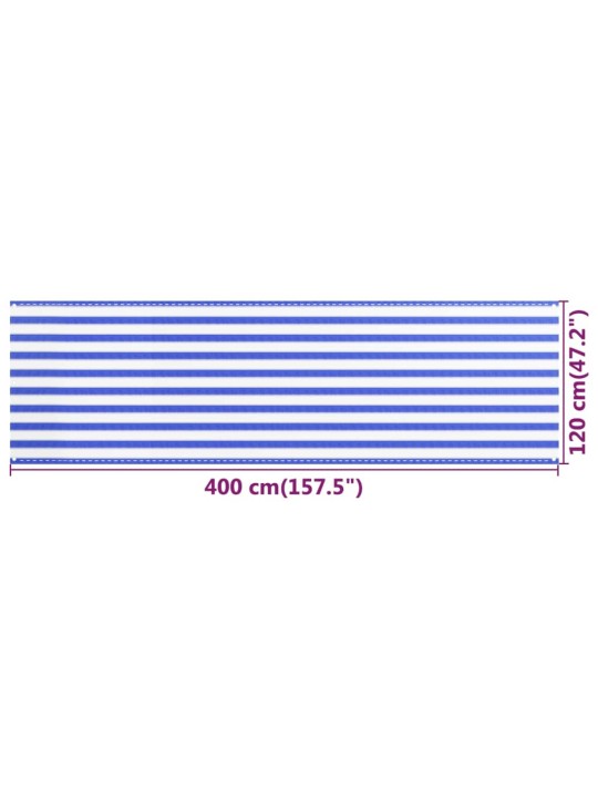 Balkona aizslietnis, 120x400 cm, zils un balts hdpe