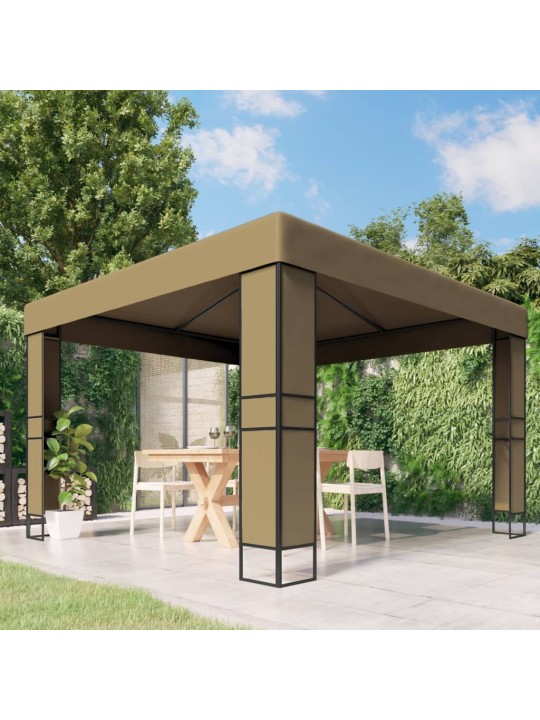 Dārza nojume ar dubulto jumtu, 3x3x2,7 m, pelēkbrūna, 180 g/m²