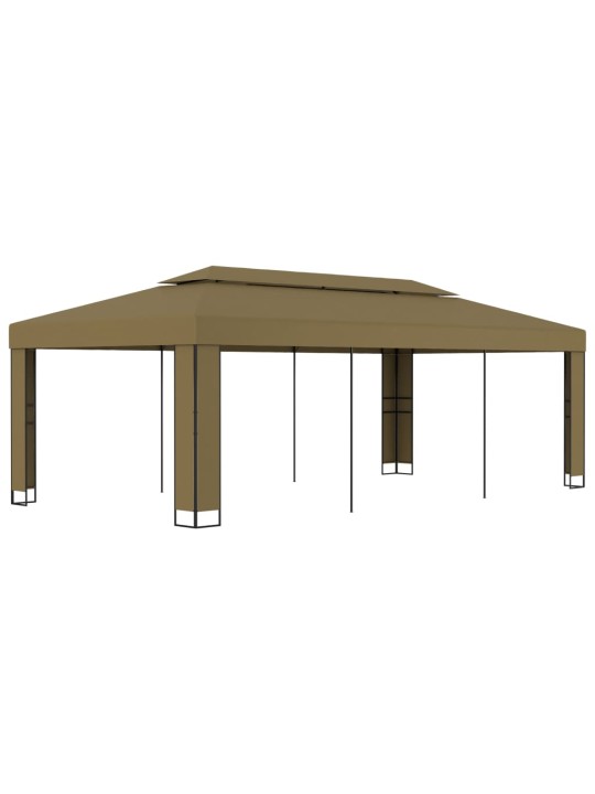 Dārza nojume ar dubulto jumtu, 3x6 m, pelēkbrūna, 180 g/m²