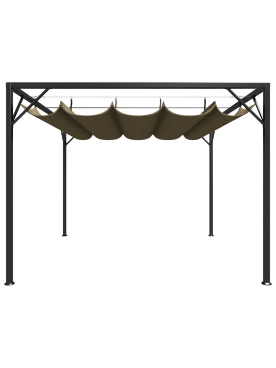 Dārza nojume ar izvelkamu jumtu, 3x3 m, pelēkbrūna, 180 g/m²