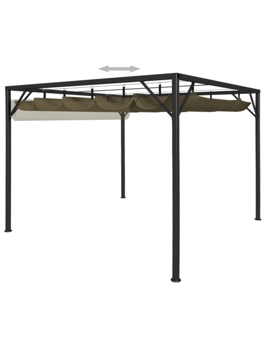 Dārza nojume ar izvelkamu jumtu, 3x3 m, pelēkbrūna, 180 g/m²