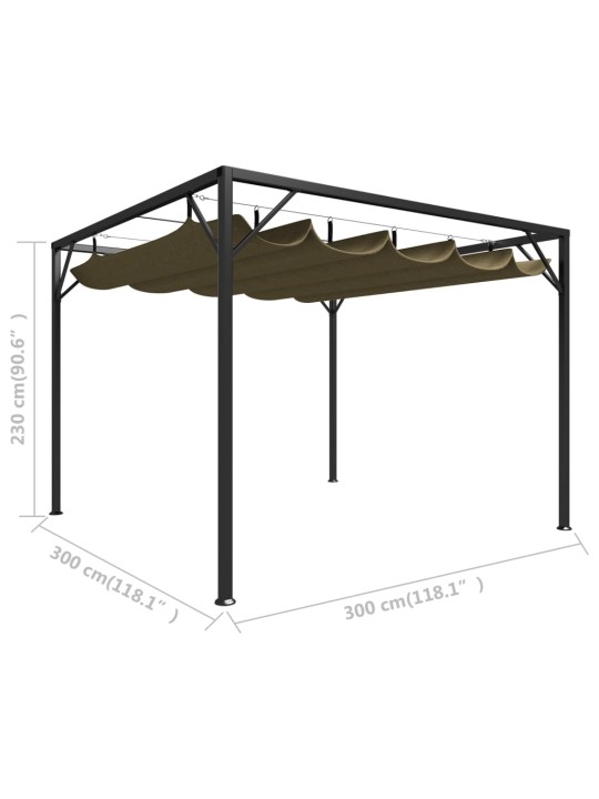 Dārza nojume ar izvelkamu jumtu, 3x3 m, pelēkbrūna, 180 g/m²